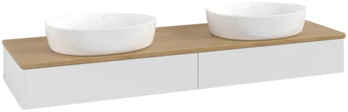 Bild von VILLEROY BOCH Antao Waschbeckenunterschrank, mit Beleuchtung, 2 Auszüge, 1600 x 190 x 500 mm, Front ohne Struktur, Glossy White Lacquer / Honey Oak #L17011GF