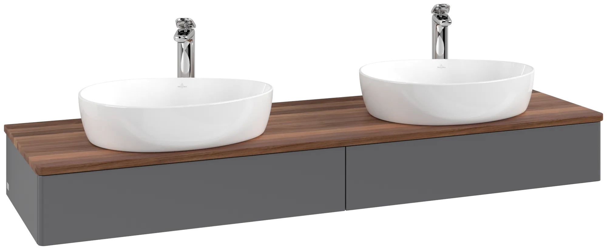 Bild von VILLEROY BOCH Antao Waschbeckenunterschrank, mit Beleuchtung, 2 Auszüge, 1600 x 190 x 500 mm, Front ohne Struktur, Anthracite Matt Lacquer / Warm Walnut #L17052GK