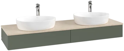 Picture of VILLEROY BOCH Antao Vanity unit, with lighting, 2 pull-out compartments, 1600 x 190 x 500 mm, Front without structure, Leaf Green Matt Lacquer / Botticino #L17053HL