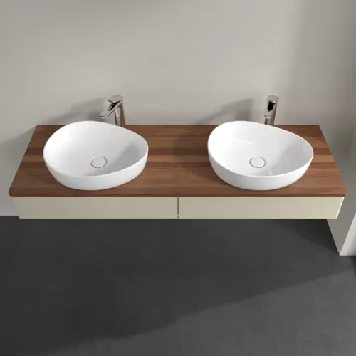 Picture of VILLEROY BOCH Antao Vanity unit, with lighting, 2 pull-out compartments, 1600 x 190 x 500 mm, Front without structure, Silk Grey Matt Lacquer / Warm Walnut #L17052HJ
