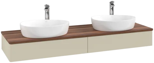 Bild von VILLEROY BOCH Antao Waschbeckenunterschrank, mit Beleuchtung, 2 Auszüge, 1600 x 190 x 500 mm, Front ohne Struktur, Silk Grey Matt Lacquer / Warm Walnut #L17052HJ