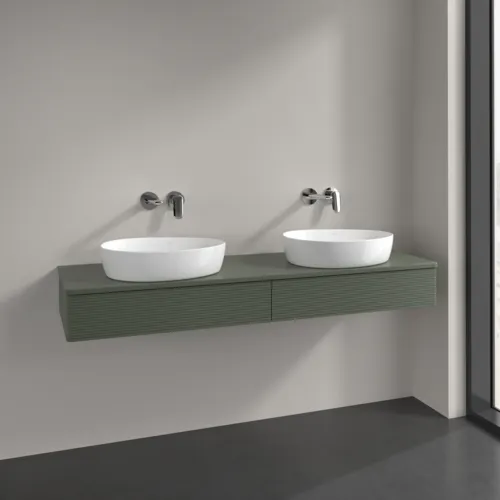 Bild von VILLEROY BOCH Antao Waschbeckenunterschrank, mit Beleuchtung, 2 Auszüge, 1600 x 190 x 500 mm, Front mit Struktur, Leaf Green Matt Lacquer / Leaf Green Matt Lacquer #L17110HL