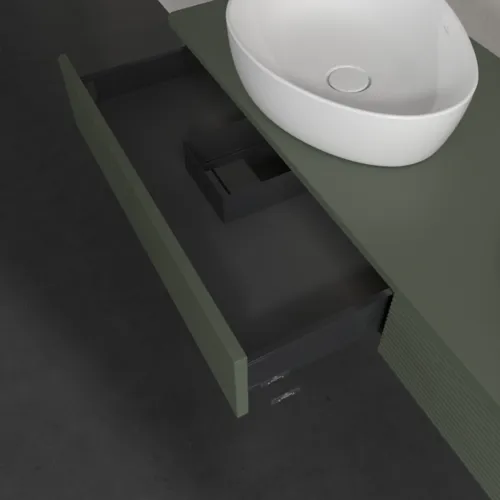 Bild von VILLEROY BOCH Antao Waschbeckenunterschrank, mit Beleuchtung, 2 Auszüge, 1600 x 190 x 500 mm, Front mit Struktur, Leaf Green Matt Lacquer / Leaf Green Matt Lacquer #L17110HL