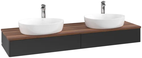 Bild von VILLEROY BOCH Antao Waschbeckenunterschrank, mit Beleuchtung, 2 Auszüge, 1600 x 190 x 500 mm, Front ohne Struktur, Black Matt Lacquer / Warm Walnut #L17052PD