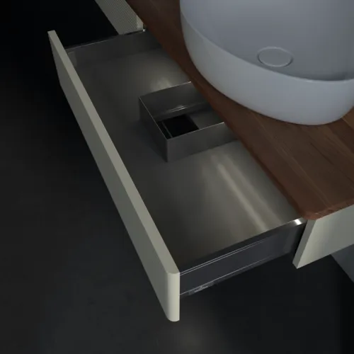 Bild von VILLEROY BOCH Antao Waschbeckenunterschrank, mit Beleuchtung, 2 Auszüge, 1600 x 190 x 500 mm, Front mit Struktur, Silk Grey Matt Lacquer / Warm Walnut #L17112HJ