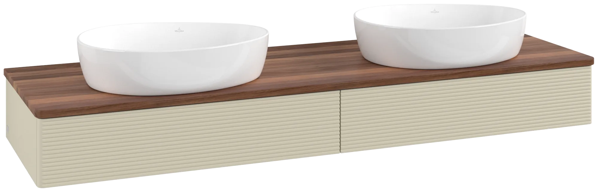 Bild von VILLEROY BOCH Antao Waschbeckenunterschrank, mit Beleuchtung, 2 Auszüge, 1600 x 190 x 500 mm, Front mit Struktur, Silk Grey Matt Lacquer / Warm Walnut #L17112HJ