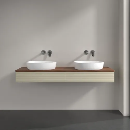 Bild von VILLEROY BOCH Antao Waschbeckenunterschrank, mit Beleuchtung, 2 Auszüge, 1600 x 190 x 500 mm, Front mit Struktur, Silk Grey Matt Lacquer / Warm Walnut #L17112HJ