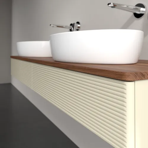 Bild von VILLEROY BOCH Antao Waschbeckenunterschrank, mit Beleuchtung, 2 Auszüge, 1600 x 190 x 500 mm, Front mit Struktur, Silk Grey Matt Lacquer / Warm Walnut #L17112HJ