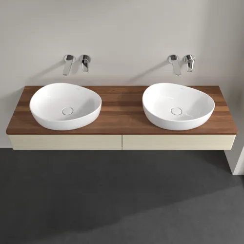 Bild von VILLEROY BOCH Antao Waschbeckenunterschrank, mit Beleuchtung, 2 Auszüge, 1600 x 190 x 500 mm, Front mit Struktur, Silk Grey Matt Lacquer / Warm Walnut #L17112HJ