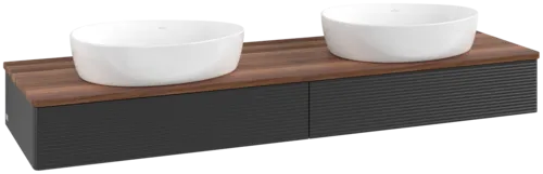 Bild von VILLEROY BOCH Antao Waschbeckenunterschrank, mit Beleuchtung, 2 Auszüge, 1600 x 190 x 500 mm, Front mit Struktur, Black Matt Lacquer / Warm Walnut #L17112PD
