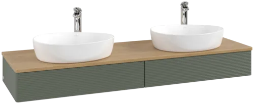 Bild von VILLEROY BOCH Antao Waschbeckenunterschrank, mit Beleuchtung, 2 Auszüge, 1600 x 190 x 500 mm, Front mit Struktur, Leaf Green Matt Lacquer / Honey Oak #L17151HL