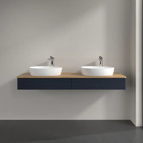 Obrázek VILLEROY BOCH Antao Vanity unit, with lighting, 2 pull-out compartments, 1600 x 190 x 500 mm, Front with grain texture, Midnight Blue Matt Lacquer / Honey Oak #L17151HG