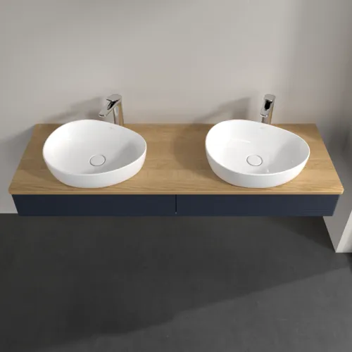 Obrázek VILLEROY BOCH Antao Vanity unit, with lighting, 2 pull-out compartments, 1600 x 190 x 500 mm, Front with grain texture, Midnight Blue Matt Lacquer / Honey Oak #L17151HG