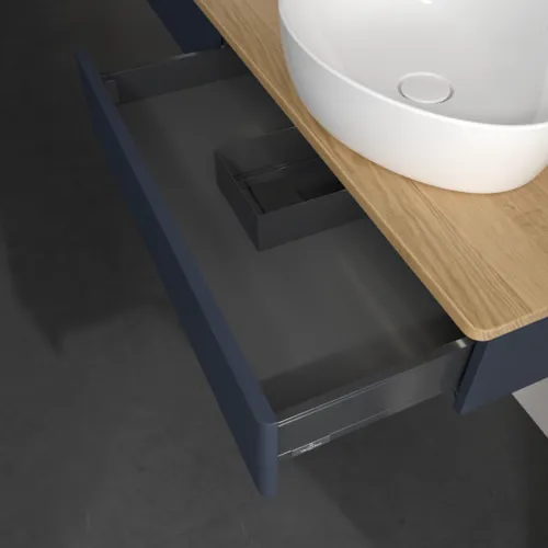 Obrázek VILLEROY BOCH Antao Vanity unit, with lighting, 2 pull-out compartments, 1600 x 190 x 500 mm, Front with grain texture, Midnight Blue Matt Lacquer / Honey Oak #L17151HG
