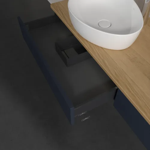 Obrázek VILLEROY BOCH Antao Vanity unit, with lighting, 2 pull-out compartments, 1600 x 190 x 500 mm, Front with grain texture, Midnight Blue Matt Lacquer / Honey Oak #L17151HG