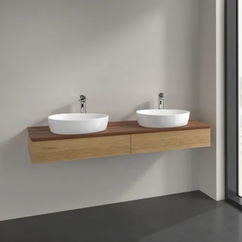 Bild von VILLEROY BOCH Antao Waschbeckenunterschrank, mit Beleuchtung, 2 Auszüge, 1600 x 190 x 500 mm, Front mit Struktur, Honey Oak / Warm Walnut #L17152HN