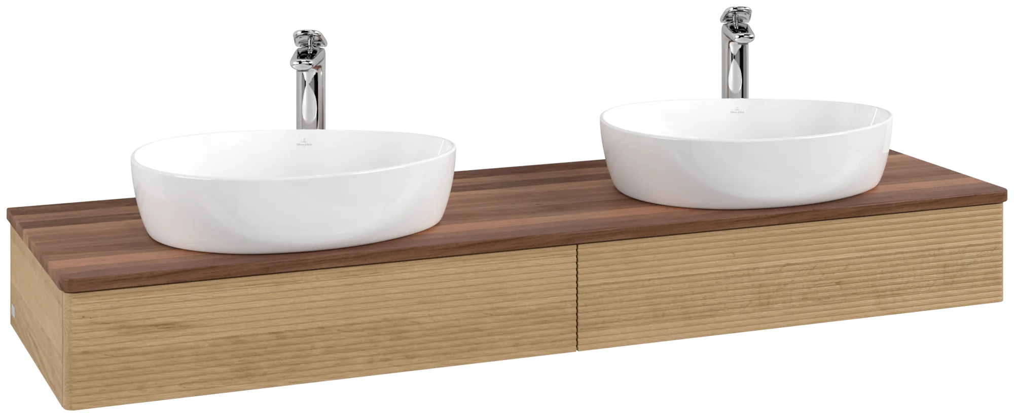 Bild von VILLEROY BOCH Antao Waschbeckenunterschrank, mit Beleuchtung, 2 Auszüge, 1600 x 190 x 500 mm, Front mit Struktur, Honey Oak / Warm Walnut #L17152HN