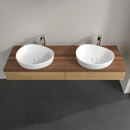 Bild von VILLEROY BOCH Antao Waschbeckenunterschrank, mit Beleuchtung, 2 Auszüge, 1600 x 190 x 500 mm, Front mit Struktur, Honey Oak / Warm Walnut #L17152HN