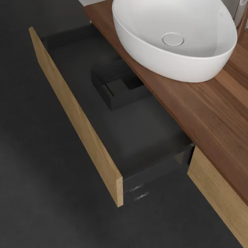 Bild von VILLEROY BOCH Antao Waschbeckenunterschrank, mit Beleuchtung, 2 Auszüge, 1600 x 190 x 500 mm, Front mit Struktur, Honey Oak / Warm Walnut #L17152HN