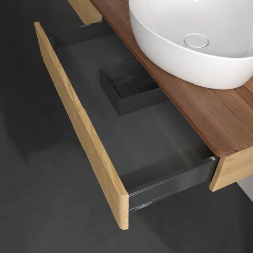 Bild von VILLEROY BOCH Antao Waschbeckenunterschrank, mit Beleuchtung, 2 Auszüge, 1600 x 190 x 500 mm, Front mit Struktur, Honey Oak / Warm Walnut #L17152HN