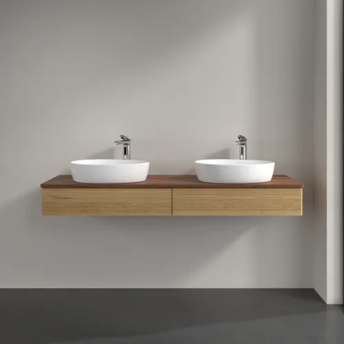 Bild von VILLEROY BOCH Antao Waschbeckenunterschrank, mit Beleuchtung, 2 Auszüge, 1600 x 190 x 500 mm, Front mit Struktur, Honey Oak / Warm Walnut #L17152HN