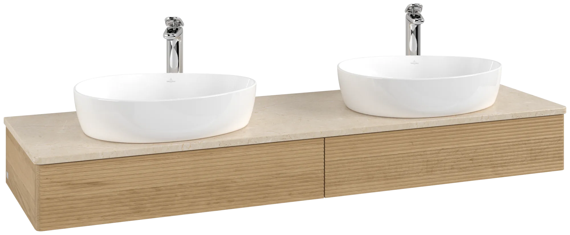 Bild von VILLEROY BOCH Antao Waschbeckenunterschrank, mit Beleuchtung, 2 Auszüge, 1600 x 190 x 500 mm, Front mit Struktur, Honey Oak / Botticino #L17153HN