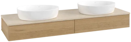 Bild von VILLEROY BOCH Antao Waschbeckenunterschrank, mit Beleuchtung, 2 Auszüge, 1600 x 190 x 500 mm, Front mit Struktur, Honey Oak / Botticino #L17113HN
