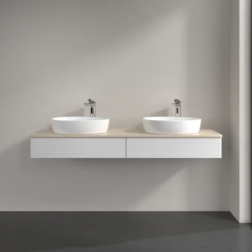 Bild von VILLEROY BOCH Antao Waschbeckenunterschrank, mit Beleuchtung, 2 Auszüge, 1600 x 190 x 500 mm, Front mit Struktur, Glossy White Lacquer / Botticino #L17153GF
