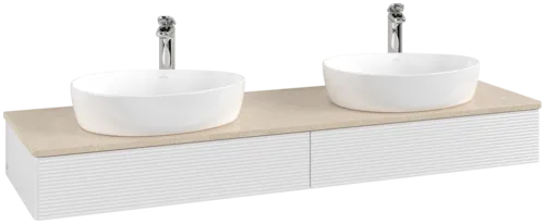 Bild von VILLEROY BOCH Antao Waschbeckenunterschrank, mit Beleuchtung, 2 Auszüge, 1600 x 190 x 500 mm, Front mit Struktur, Glossy White Lacquer / Botticino #L17153GF