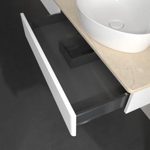 Bild von VILLEROY BOCH Antao Waschbeckenunterschrank, mit Beleuchtung, 2 Auszüge, 1600 x 190 x 500 mm, Front mit Struktur, Glossy White Lacquer / Botticino #L17153GF