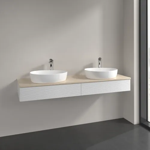 Bild von VILLEROY BOCH Antao Waschbeckenunterschrank, mit Beleuchtung, 2 Auszüge, 1600 x 190 x 500 mm, Front mit Struktur, Glossy White Lacquer / Botticino #L17153GF