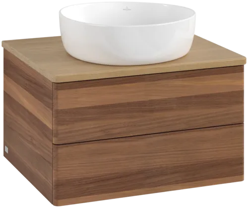 Bild von VILLEROY BOCH Antao Waschbeckenunterschrank, mit Beleuchtung, 2 Auszüge, 600 x 360 x 500 mm, Front ohne Struktur, Warm Walnut / Honey Oak #L18011HM
