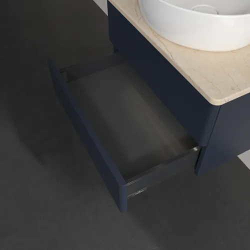 Picture of VILLEROY BOCH Antao Vanity unit, with lighting, 2 pull-out compartments, 600 x 360 x 500 mm, Front without structure, Midnight Blue Matt Lacquer / Botticino #L18013HG