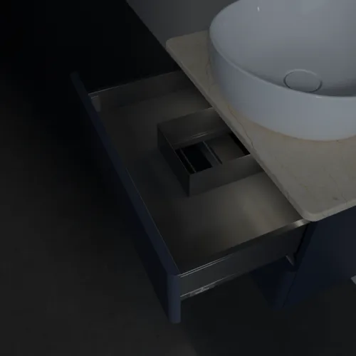 Picture of VILLEROY BOCH Antao Vanity unit, with lighting, 2 pull-out compartments, 600 x 360 x 500 mm, Front without structure, Midnight Blue Matt Lacquer / Botticino #L18013HG