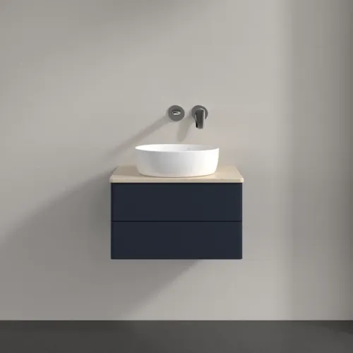 Picture of VILLEROY BOCH Antao Vanity unit, with lighting, 2 pull-out compartments, 600 x 360 x 500 mm, Front without structure, Midnight Blue Matt Lacquer / Botticino #L18013HG