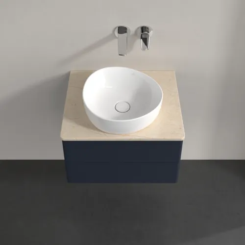 Picture of VILLEROY BOCH Antao Vanity unit, with lighting, 2 pull-out compartments, 600 x 360 x 500 mm, Front without structure, Midnight Blue Matt Lacquer / Botticino #L18013HG