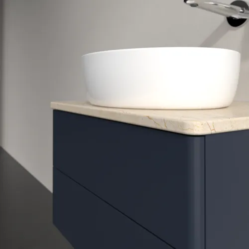 Picture of VILLEROY BOCH Antao Vanity unit, with lighting, 2 pull-out compartments, 600 x 360 x 500 mm, Front without structure, Midnight Blue Matt Lacquer / Botticino #L18013HG