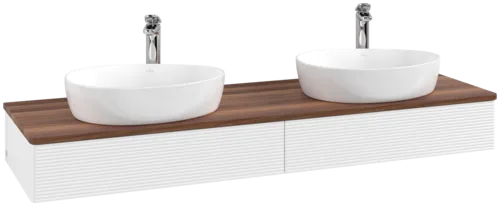 Bild von VILLEROY BOCH Antao Waschbeckenunterschrank, mit Beleuchtung, 2 Auszüge, 1600 x 190 x 500 mm, Front mit Struktur, White Matt Lacquer / Warm Walnut #L17152MT