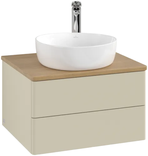 Bild von VILLEROY BOCH Antao Waschbeckenunterschrank, mit Beleuchtung, 2 Auszüge, 600 x 360 x 500 mm, Front ohne Struktur, Silk Grey Matt Lacquer / Honey Oak #L18051HJ