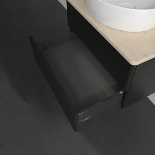 Bild von VILLEROY BOCH Antao Waschbeckenunterschrank, mit Beleuchtung, 2 Auszüge, 600 x 360 x 500 mm, Front ohne Struktur, Black Matt Lacquer / Botticino #L18053PD