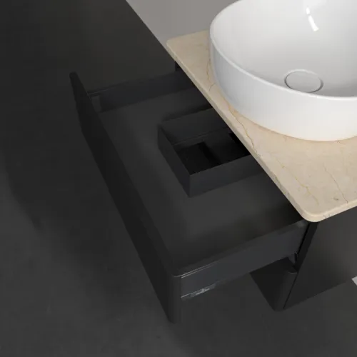 Bild von VILLEROY BOCH Antao Waschbeckenunterschrank, mit Beleuchtung, 2 Auszüge, 600 x 360 x 500 mm, Front ohne Struktur, Black Matt Lacquer / Botticino #L18053PD