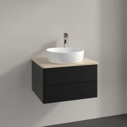 Bild von VILLEROY BOCH Antao Waschbeckenunterschrank, mit Beleuchtung, 2 Auszüge, 600 x 360 x 500 mm, Front ohne Struktur, Black Matt Lacquer / Botticino #L18053PD