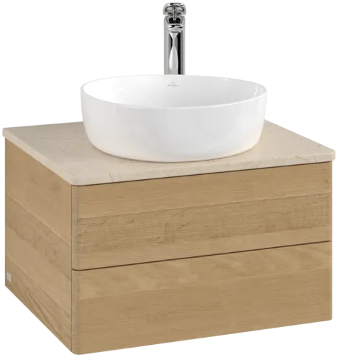 Bild von VILLEROY BOCH Antao Waschbeckenunterschrank, mit Beleuchtung, 2 Auszüge, 600 x 360 x 500 mm, Front ohne Struktur, Honey Oak / Botticino #L18053HN