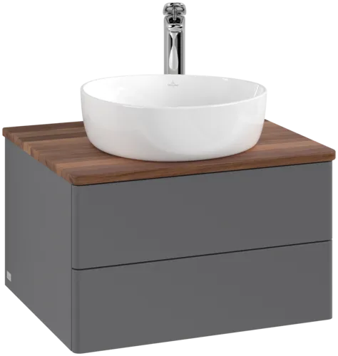Bild von VILLEROY BOCH Antao Waschbeckenunterschrank, mit Beleuchtung, 2 Auszüge, 600 x 360 x 500 mm, Front ohne Struktur, Anthracite Matt Lacquer / Warm Walnut #L18052GK