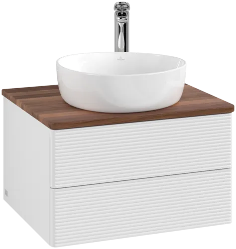 Bild von VILLEROY BOCH Antao Waschbeckenunterschrank, mit Beleuchtung, 2 Auszüge, 600 x 360 x 500 mm, Front mit Struktur, Glossy White Lacquer / Warm Walnut #L18152GF