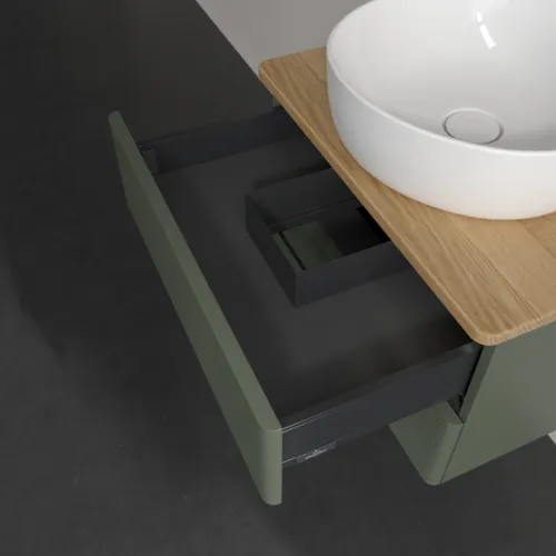 Bild von VILLEROY BOCH Antao Waschbeckenunterschrank, mit Beleuchtung, 2 Auszüge, 600 x 360 x 500 mm, Front mit Struktur, Leaf Green Matt Lacquer / Honey Oak #L18151HL