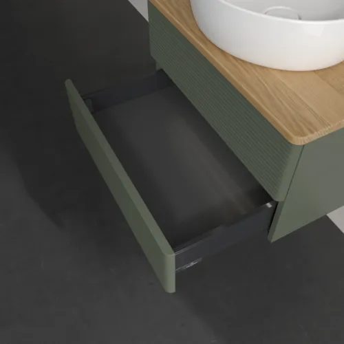 Bild von VILLEROY BOCH Antao Waschbeckenunterschrank, mit Beleuchtung, 2 Auszüge, 600 x 360 x 500 mm, Front mit Struktur, Leaf Green Matt Lacquer / Honey Oak #L18151HL