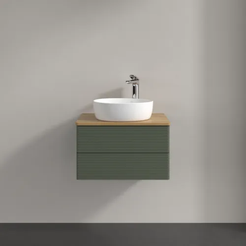 Bild von VILLEROY BOCH Antao Waschbeckenunterschrank, mit Beleuchtung, 2 Auszüge, 600 x 360 x 500 mm, Front mit Struktur, Leaf Green Matt Lacquer / Honey Oak #L18151HL