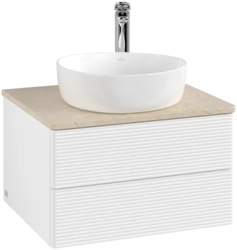 Bild von VILLEROY BOCH Antao Waschbeckenunterschrank, mit Beleuchtung, 2 Auszüge, 600 x 360 x 500 mm, Front mit Struktur, White Matt Lacquer / Botticino #L18153MT