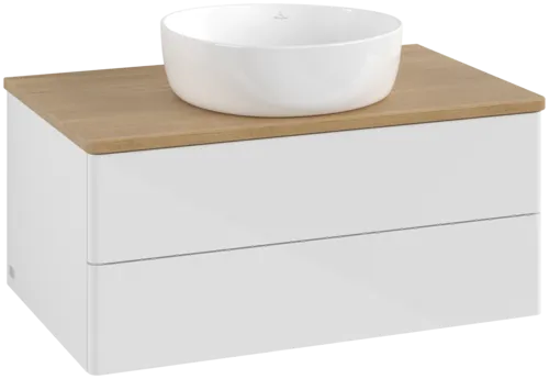 Bild von VILLEROY BOCH Antao Waschbeckenunterschrank, mit Beleuchtung, 2 Auszüge, 800 x 360 x 500 mm, Front ohne Struktur, Glossy White Lacquer / Honey Oak #L19011GF
